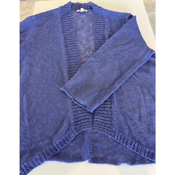 EILEEN FISHER Linen Blend Cardigan Size L Open Front Knit Purple Lightweight - Picture 6 of 10